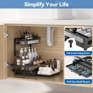 Under Sink Organizers Storage 3 Tier Slide Out Kitchen Cabinet Bathroom Storage - Picture 1 of 8