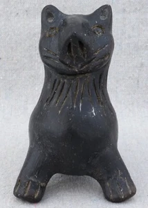 Primitive Mexican Folk Art Barro Negro Pottery Cat Animal Ocarina Flute Figurine - Picture 1 of 7