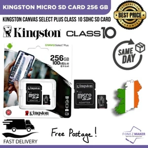 New Kingston Micro SD Card 256GB Canvas Plus Class 10 Phone Memory Card 100Mbps - Zdjęcie 1 z 2
