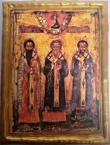 Three Holy Hierarch Saints Gregory St John St Basil Russian East Orthodox Icon - Picture 1 of 6