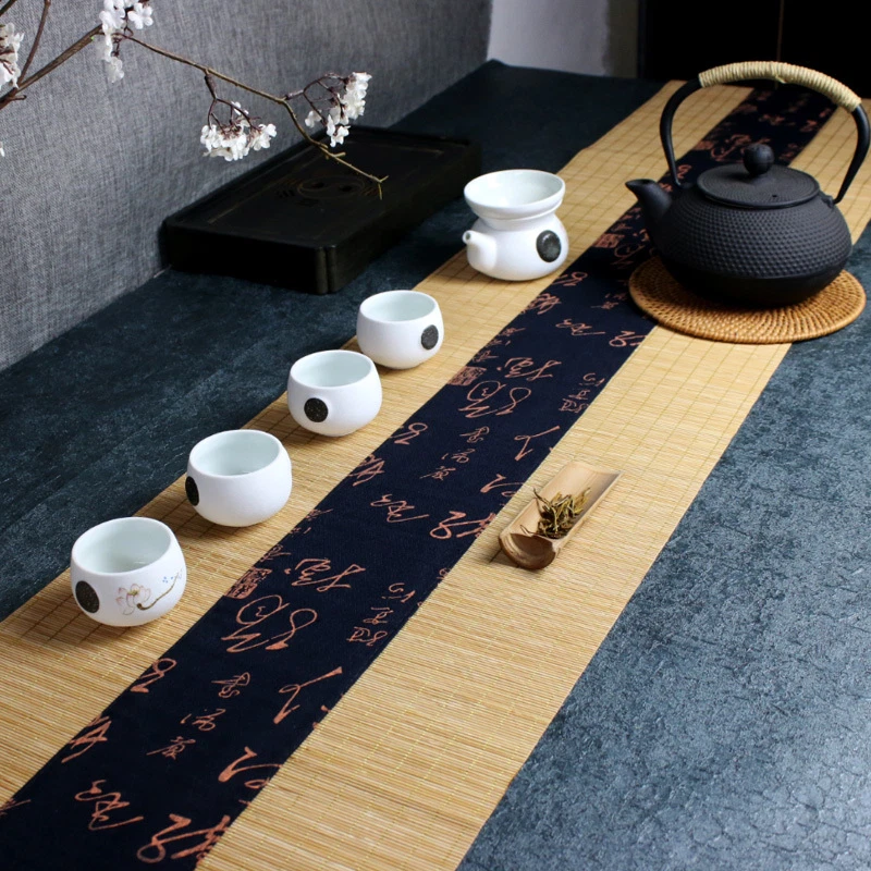 1 X Table Runner Tea Flag Tea Bamboo Table Mat of Tea Set Tea Ceremony Home New - Image 1 of 4