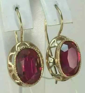 4.0 Ct Oval Cut Lab Created Ruby Women's Hoops Earrings 14k Yellow Gold Plated - Picture 1 of 12