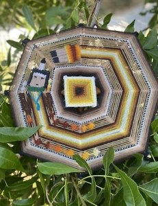 GODSEYE NAVAJO Ocho Puntos, Amarillo/Naranja/Marrón 15" Usado en Excelente Condición De Colección TEJIDO A MANO - Imagen 1 de 23