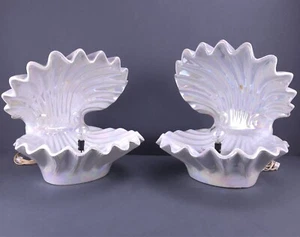 Vintage Pair LimeLight Pearlescent Clam Shell Pearl Table Lamp Iridescent White - Picture 1 of 24