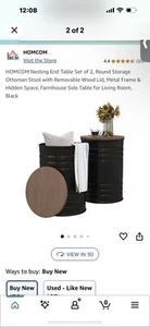 HOMCOM Nesting End Table Set of 2 - Black Storage Ottoman w/ Wood Lid - Picture 1 of 1