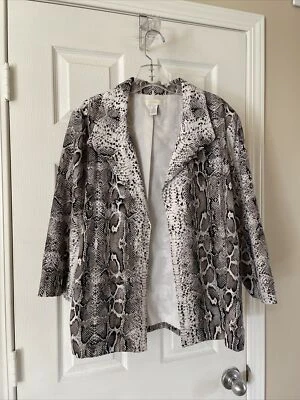 Chicos Mujer Chaqueta Negro Blanco Estampado Animal Chaqueta Frontal Abierto Cárdigan Talla 2 Foto 1 de 3