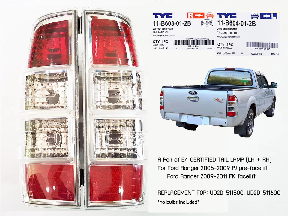 TYC E4 CERTIFIED TAIL LAMP LIGHT FOR FORD RANGER 2009-2011 PK FACELIFT MODEL TW - Image 1 of 4