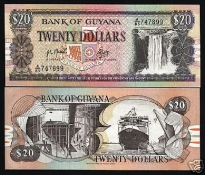 GUYANA 20 DOLLARS 1989 P-27 x 100 Pcs BUNDLE SHIP UNC KAIETEUR FALL SIGN 9 NOTE - Image 1 of 4