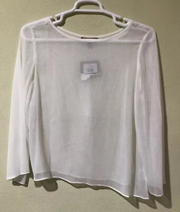 Ellen Tracy Filigree Creme Shimmer Top Blouse Sheer Flare Sleeve Sz L NWT B2 - Picture 1 of 4