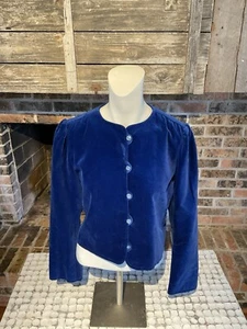 vintage ungaro Parallele Paris Blue Velvet Blazer Jacket Size Small Jewel Button - Picture 1 of 8