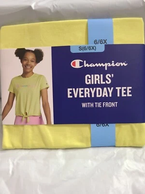 Champion Girls' Everyday Tee w/Tie Front, Lime Green Limelight, Small 6/6X, NEW - Image 1 of 4