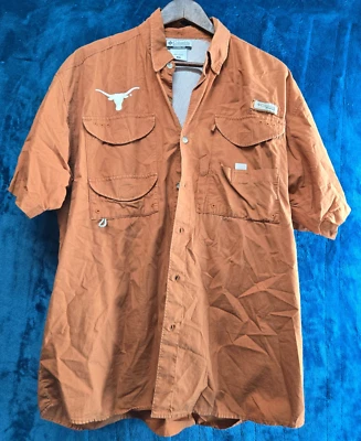 Texas Longhorns Shirt Mens MEDIUM Columbia PFG Fishing Vented Short Sleeve  - Image 1 of 4