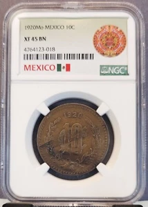 1920 MEXICO 10 CENTAVOS 10C NGC XF 45 BN HIGH GRADE SCARCE KEY DATE - Picture 1 of 3