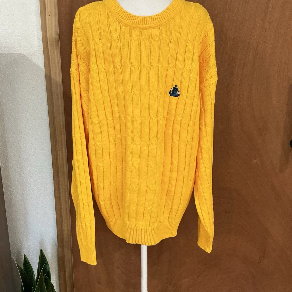Izod NUEVO Cuello Redondo Amarillo Pull Over Cable Tejido Tenis Golf Preppy Para Hombre Med. USA Foto 1 de 4