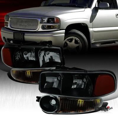 Fit 1999-2006 GMC Sierra 1500 2500 Yukon XL Smoke Headlights+Bumper Signal Lamps Foto 1 de 4