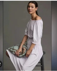 Neu mit Etikett Sundry Anthropologie Damen Midikleid Größe Small flieder gesmokte Taille USA - Bild 1 von 12