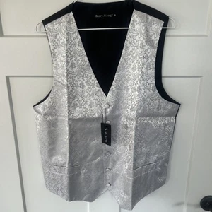 NWT Barry Wang Formal Metallic Silver Paisley Vest Design Men’s Sz M Stylish! - Picture 1 of 10