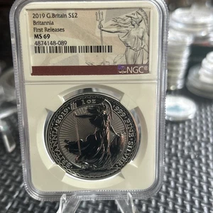 1oz Fine Silver 2019 Britannia First Release NGC Ms69 Graded Coin - Picture 1 of 5