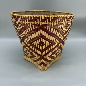 Indianer? Gewebter Flussrohr Korb geometrisch 9,5" hoch Diamant Quadrat - Bild 1 von 16
