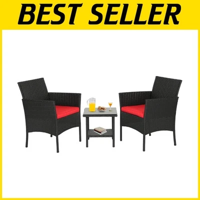 Modern Black & Red 3-Piece Patio Furniture Set - Image 1 of 4