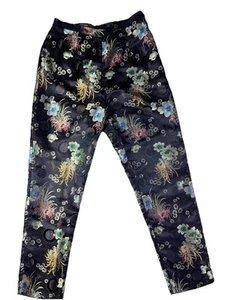 Silkland Brocade Floral Asian Pants Satin Trousers High Waist Tapered Sz 8 FLAWS - Picture 1 of 9