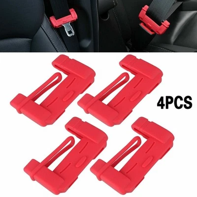 4PCS Universal Car Seat Safety Belt Buckle Clip Silicone Anti-Scratch Cover Red - Image 1 of 4