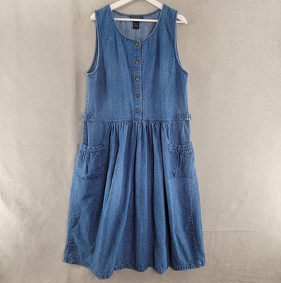 Vestido vintage para mujer 14 azul denim años 90 jersey modesto profesor pradera cabaña Foto 1 de 4