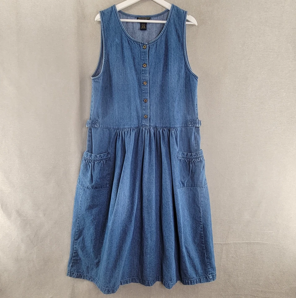 Vestido vintage para mujer 14 azul denim años 90 jersey modesto profesor pradera cabaña Foto 1 de 4