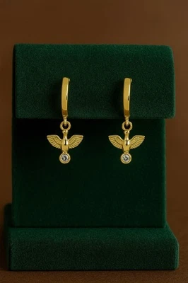 Anthropologie Bird Earrings Hoop Huggie Gold 925 Silver CZ Wings Charm Bezel VTG - Image 1 of 4