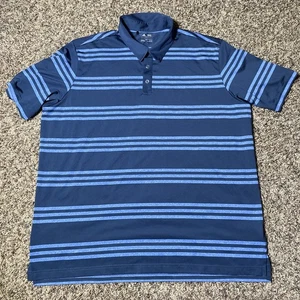 Adidas Golf Mens Performance Polo Shirt XXL 2XL Blue Stripes Short Sleeve Casual - Picture 1 of 9