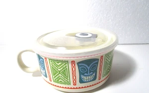 Boston Warehouse Souper Mug with Handle Blue Green Tiki Warrior Vented Lid 22 oz - Picture 1 of 13