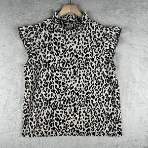 Shein Women’s Top Size L Leopard Print Ruffle Sleeve Mock Neck Casual - Picture 1 of 10