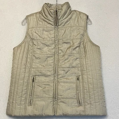 Liz Claiborne Chaleco Puffer Acolchado Cremallera Completa Chaqueta Sin Mangas Tostado Beige Bolsillos L Foto 1 de 4