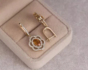 2.50Ct Oval Cut Lab-Created Citrine Drop/Dangle Earrings 14K Yellow Gold Plated - Picture 1 of 8