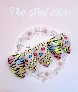 Neon Leopard Zebra Print Nails / Gel Nails / Press On Nails  - Picture 1 of 4