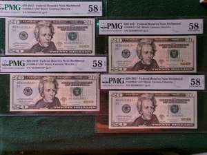 2017 $20 Federal Reserve "Star" Note, 4 Consecutive PMG Graded 58EPQ - Picture 1 of 9