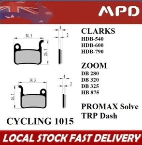 1015 Bicycle Disc Brake Pads CLARKS HDB 540 600 790 ZOOM DB 280 320 325 HB 875 - Picture 1 of 6