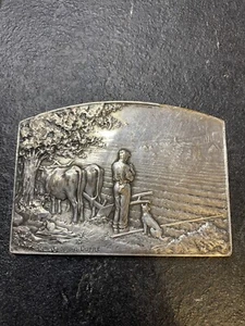 ANTIQUE G. DUPRE SILVERED FARM PRAYER ART SCULPTURE PLAQUE MEDAL STATUE - Picture 1 of 7