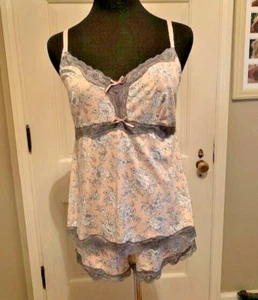Vintage feminine Marilyn Monroe rosa Blumenmuster Unterhemd und Wasserhahnhose PJ Set Größe L - Bild 1 von 5