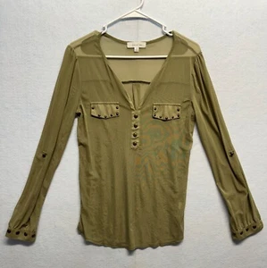Eden & Olivia Womens Olive Long Sleeve Button Down Blouse Top Size Small - Picture 1 of 14