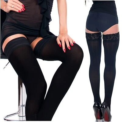  Blickdichte halterlose Strümpfe weiche Mikrofaser 70 oder 100 den warm schwarz - Bild 1 von 4