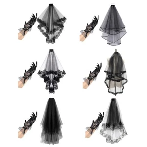 Alluring Black Lace Veil and Gloves Costume Headpieces for Themed Parties - Picture 1 of 14
