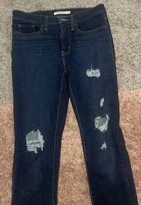Levi's Ladies 311 Skinny Shaping Denim Size 27x28 Dark Wash Distressed - Picture 1 of 9