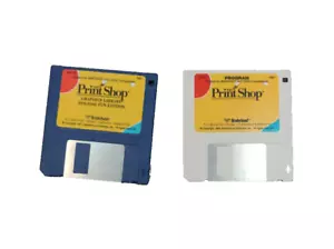 Vintage Computing - 2x The Print Shop Broderbund 1989-91 3.5” Floppy Disks - Picture 1 of 4