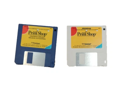 Vintage Computing - 2x The Print Shop Broderbund 1989-91 3.5” Floppy Disks - Image 1 of 4