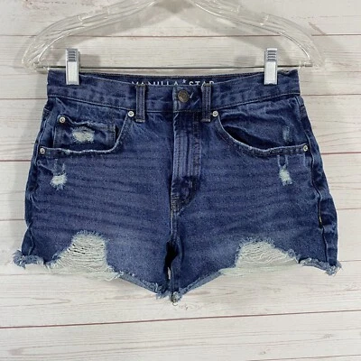 Pantalones Cortos de Jean Vanilla Star Boyfriend Distressed Corte Talla 1 Azul Algodón 26x3 Foto 1 de 4