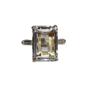 Small 18 kt Gold Vermeil Sterling Silver Emerald Cut Rock Crystal Quartz - Picture 1 of 4