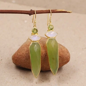 Vasonite Moonstone Peridot Earring Gold Plated 925 Silver Sterling Jewelry - Picture 1 of 4