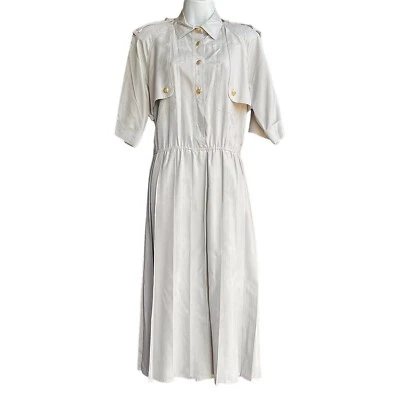 Vestido Camisa De Colección ARGENTI Utility Pura Seda Taupe Talla 10 Plisado Mangas 3/4 Foto 1 de 4