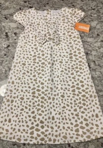 NWT Girls 5T Gymboree RIGHT MEOW Cotton Tan/Off-White Animal Print DRESS BOW - Picture 1 of 4